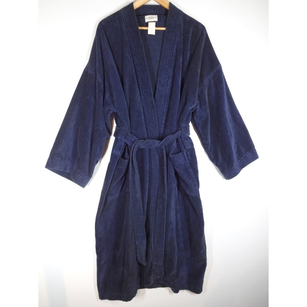 VTG Knights Bridge Robe Men One Size Navy Blue Cotton Terry Cloth Spa Loungewear